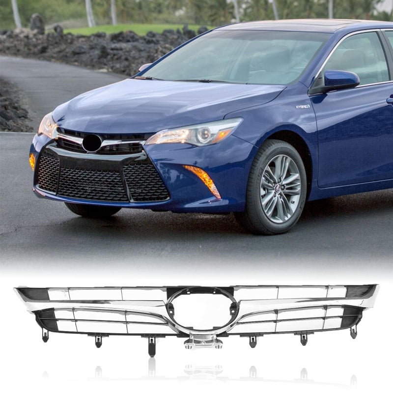 Kspeed Front Bumper Upper Grille for 2015 2016 2017 Toyota Camry LE SE XLE XSE Black and Chrome Front Upper Grill Replace for 5310106411 TO1200377