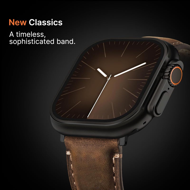 Fullmosa Leather Band Compatible with Apple Watch Bands 49mm 46mm 45mm 44mm 42mm,Top Grain Leather iWatch Straps for Apple Watch Ultra SE Series 11 10 9 8 7 6 5 4 3 2 1,Coffee+Black/Black+Black - Image 2