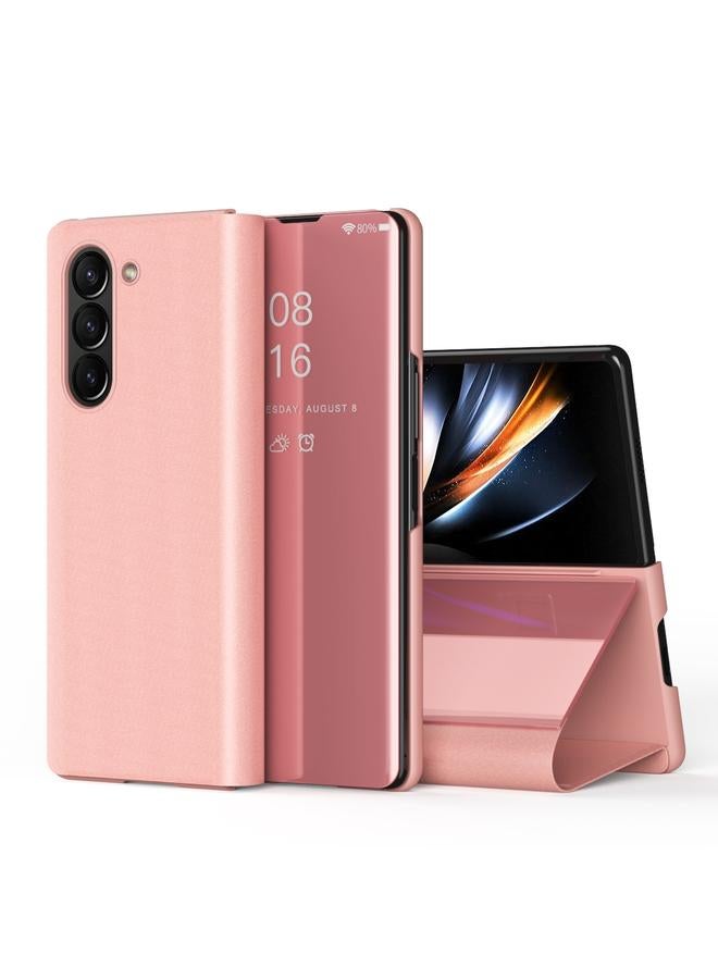 erorex Case For Samsung Galaxy Z Fold6 Plated Mirror Horizontal Flip Leather Case with Holder - Image 1