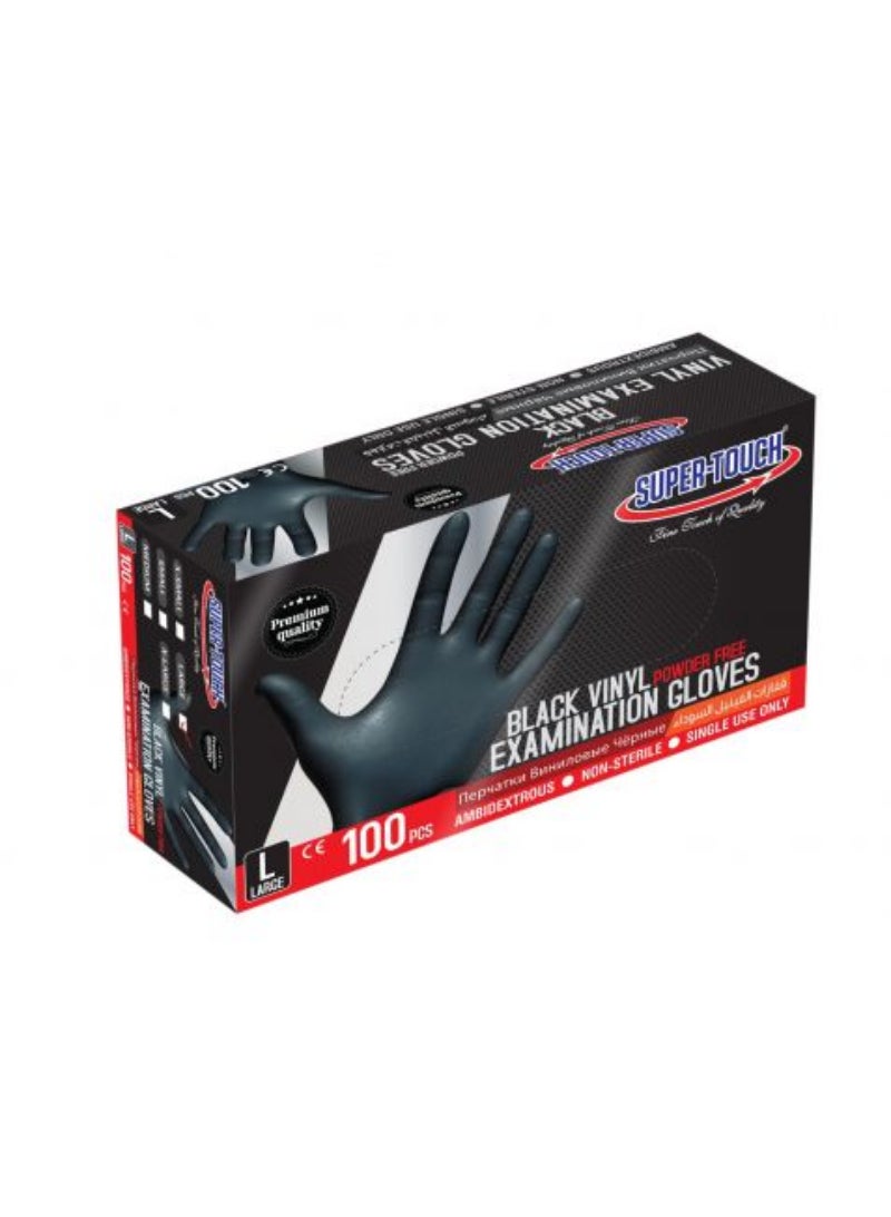 Super Touch- Black Vinyl Gloves Powder Free Large 100Pcs