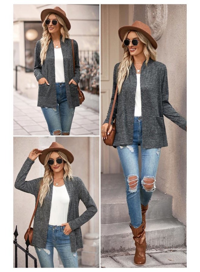 ULTRANICE Women's Long Sleeve Open Front Cardigan Casual Tops with Pockets(Gray,M) - Image 3