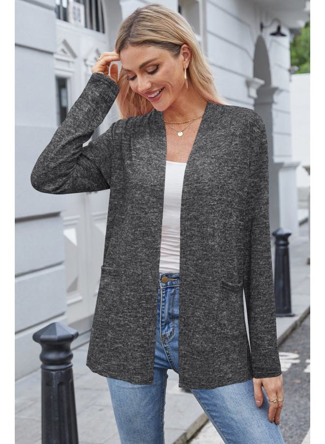 ULTRANICE Women's Long Sleeve Open Front Cardigan Casual Tops with Pockets(Gray,M) - Image 2