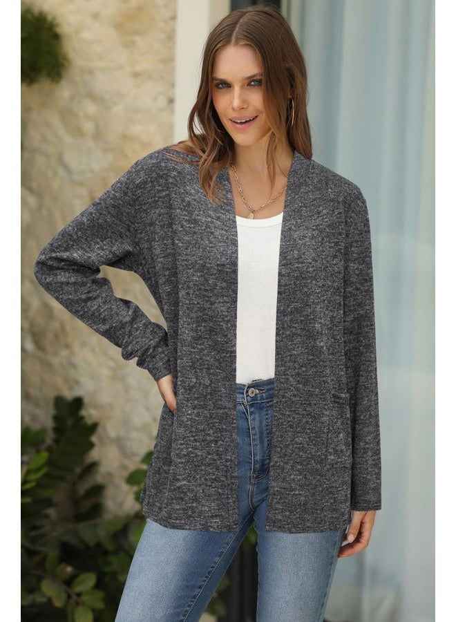 ULTRANICE Women's Long Sleeve Open Front Cardigan Casual Tops with Pockets(Gray,M) - Image 4