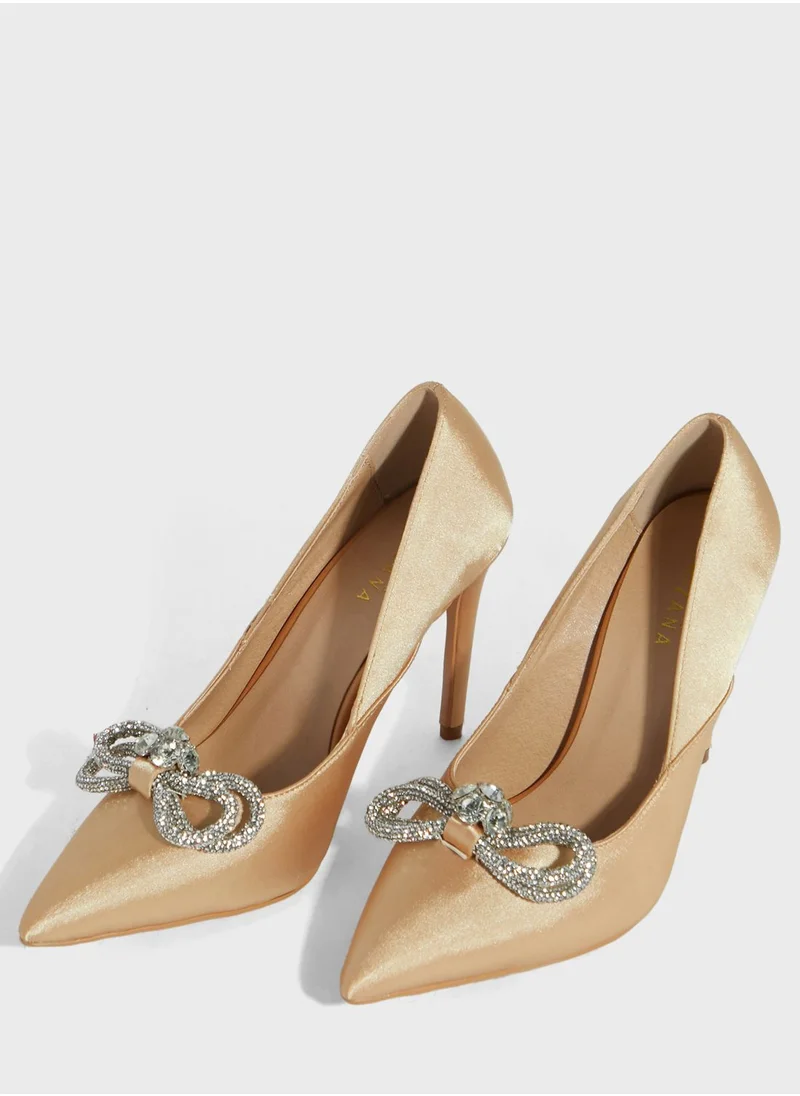 Khizana Jewelled Bow Satin Pointed Pump