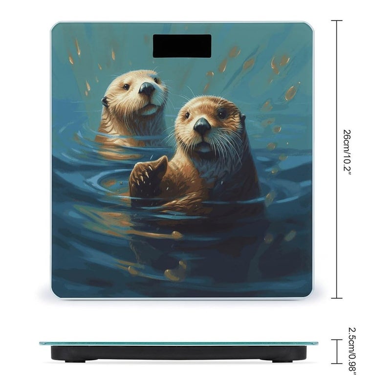 Sea Otters Painting Weight Scale Household High Precision Digital Body Scale Cute Compact Slim Bathroom Scale Sleek Modern Personal Body Weighing Machine for Bedroom Kitchen and Bathroom - Image 2