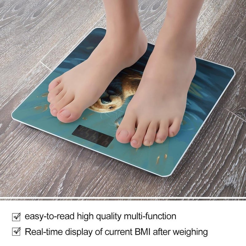 Sea Otters Painting Weight Scale Household High Precision Digital Body Scale Cute Compact Slim Bathroom Scale Sleek Modern Personal Body Weighing Machine for Bedroom Kitchen and Bathroom - Image 5