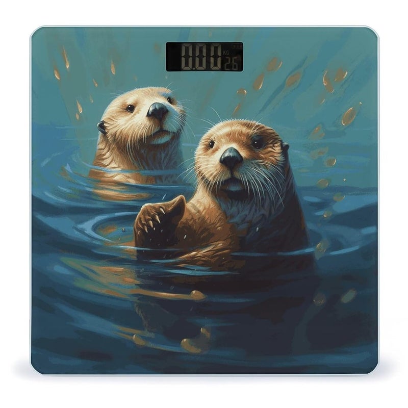 Sea Otters Painting Weight Scale Household High Precision Digital Body Scale Cute Compact Slim Bathroom Scale Sleek Modern Personal Body Weighing Machine for Bedroom Kitchen and Bathroom - Image 1