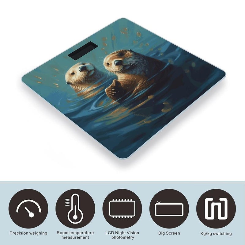 Sea Otters Painting Weight Scale Household High Precision Digital Body Scale Cute Compact Slim Bathroom Scale Sleek Modern Personal Body Weighing Machine for Bedroom Kitchen and Bathroom - Image 3