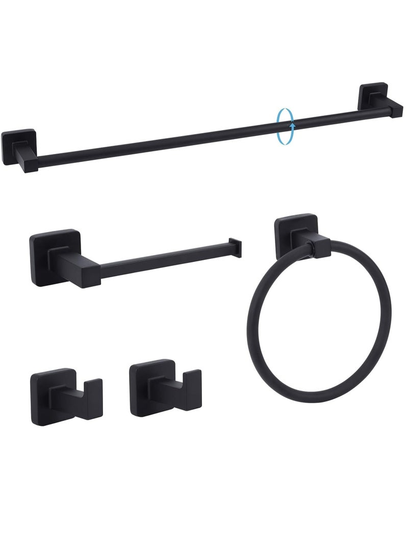 5 Pieces Black Bathroom Hardware Set,Wall Mounted 23.6 inch Towel Bar Set Matte Black,Towel Rack Set,Toilet Paper Holder,Matte Black Bathroom Accessories Set - Image 1