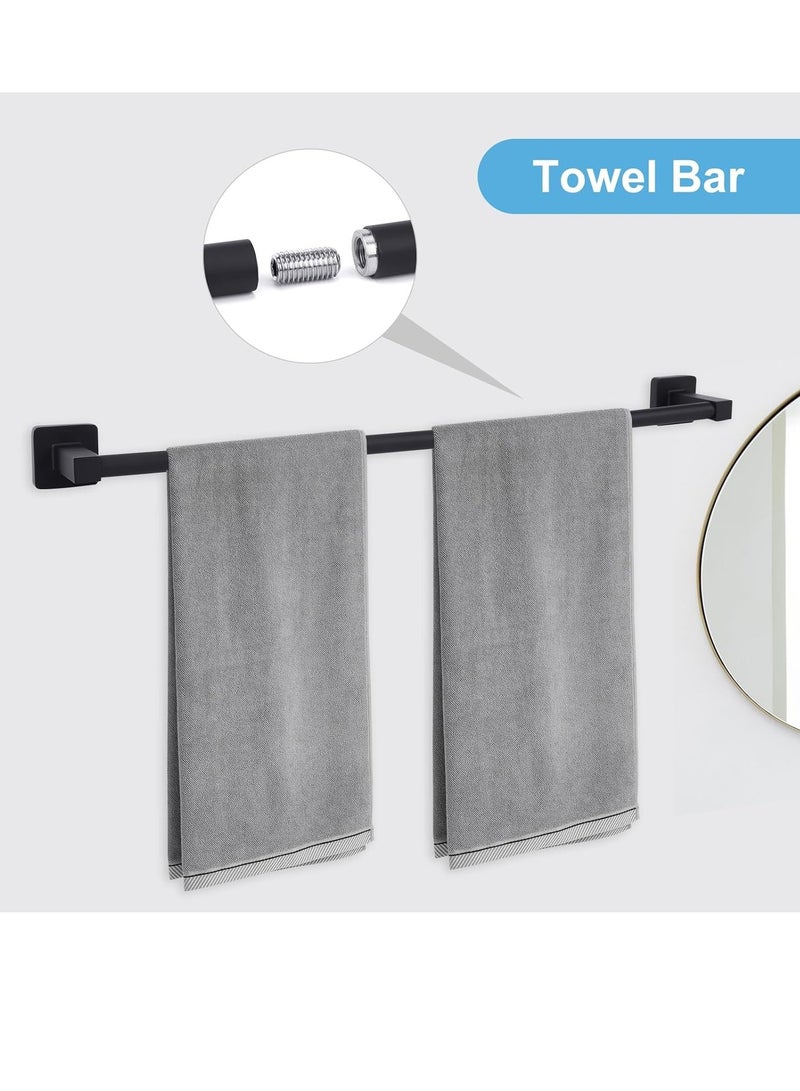 5 Pieces Black Bathroom Hardware Set,Wall Mounted 23.6 inch Towel Bar Set Matte Black,Towel Rack Set,Toilet Paper Holder,Matte Black Bathroom Accessories Set - Image 2