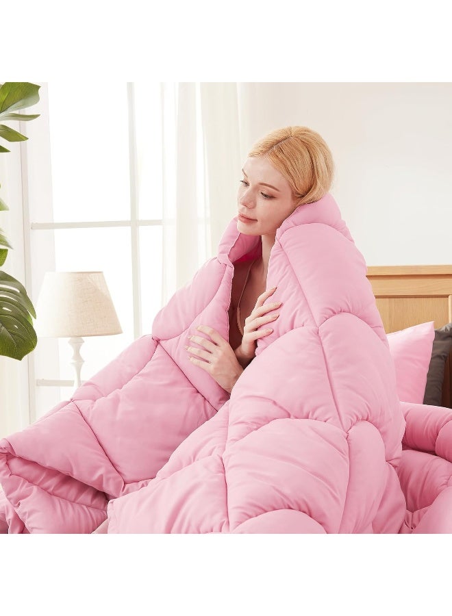 Decroom Lightweight Full Comforter Set with 2 Pillow Sham - 3 Pieces Set - Quilted Down Alternative Comforter/Duvet Insert for All Season - Pink - Full Size  - Image 2