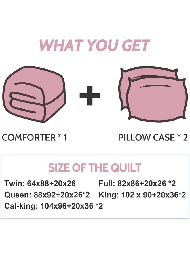 Decroom Lightweight Full Comforter Set with 2 Pillow Sham - 3 Pieces Set - Quilted Down Alternative Comforter/Duvet Insert for All Season - Pink - Full Size
