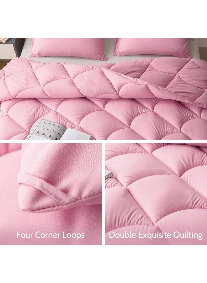 Decroom Lightweight Full Comforter Set with 2 Pillow Sham - 3 Pieces Set - Quilted Down Alternative Comforter/Duvet Insert for All Season - Pink - Full Size  - Image 4