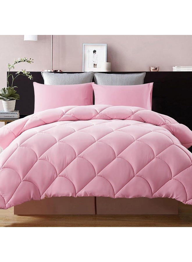 Decroom Lightweight Full Comforter Set with 2 Pillow Sham - 3 Pieces Set - Quilted Down Alternative Comforter/Duvet Insert for All Season - Pink - Full Size  - Image 1