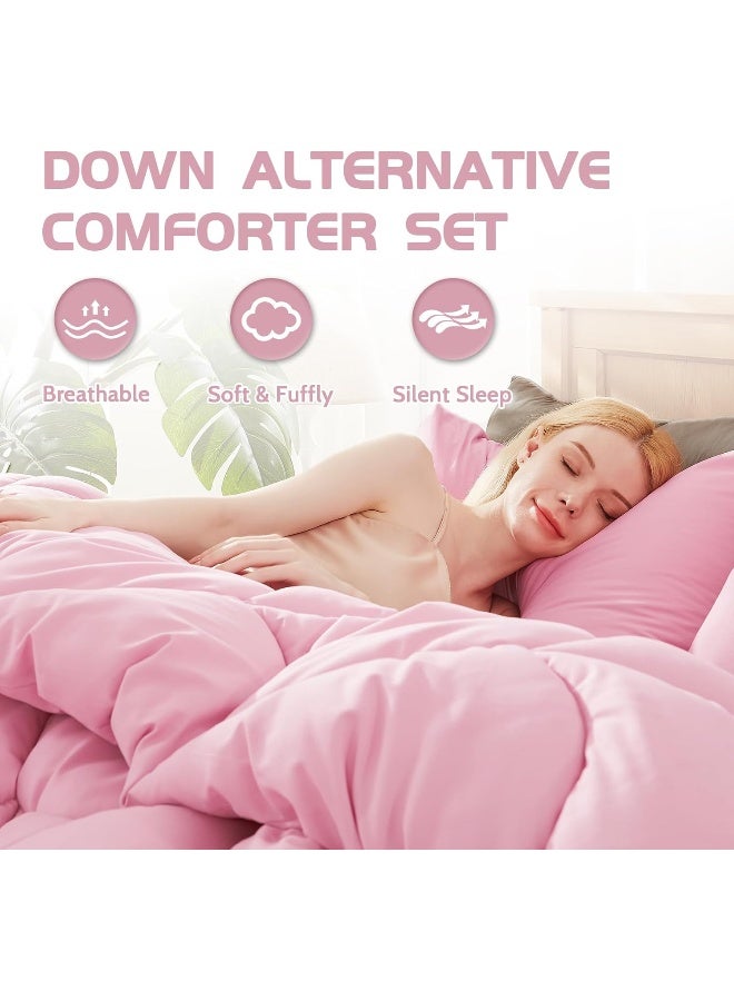 Decroom Lightweight Full Comforter Set with 2 Pillow Sham - 3 Pieces Set - Quilted Down Alternative Comforter/Duvet Insert for All Season - Pink - Full Size  - Image 3