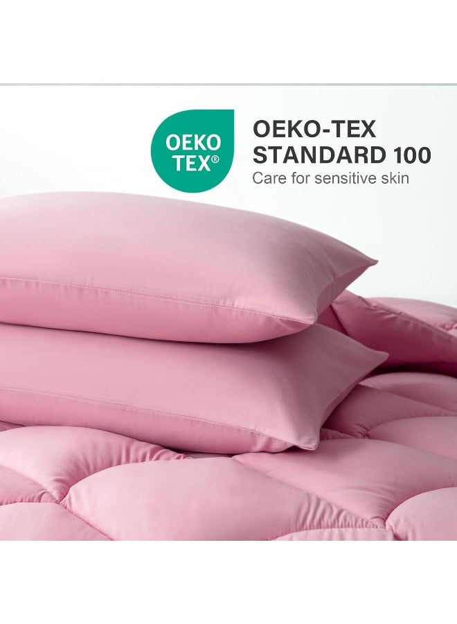 Decroom Lightweight Full Comforter Set with 2 Pillow Sham - 3 Pieces Set - Quilted Down Alternative Comforter/Duvet Insert for All Season - Pink - Full Size