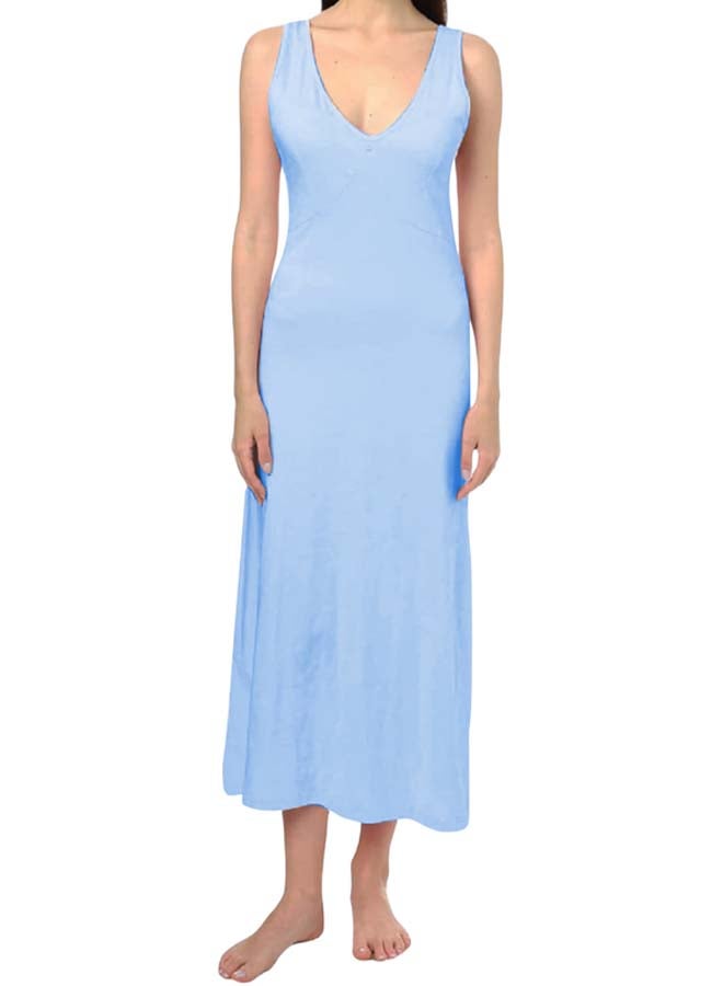 Dahab Cotton Plain Sleeveless V-Neck Full Slip For Women-Baby Blue - Image 3