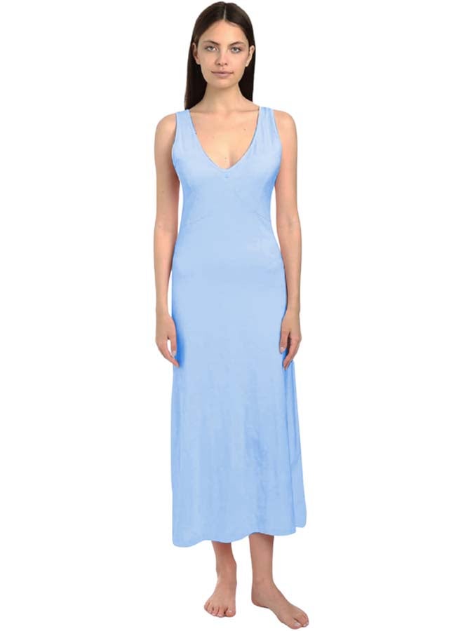Dahab Cotton Plain Sleeveless V-Neck Full Slip For Women-Baby Blue - Image 1