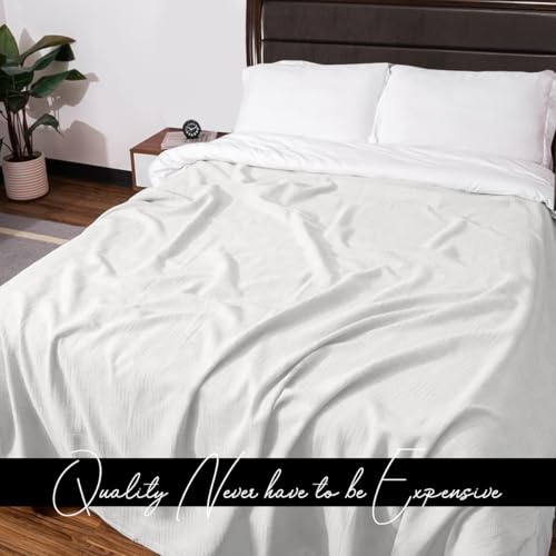Avalonbedding Avalon Bedding 100% Cotton Blankets King Size Thermal Blanket (108"x90") - Perfect Cotton Blanket King Size for Layering Bed in Any Season - Cotton Blankets for Bed (White) - Image 3