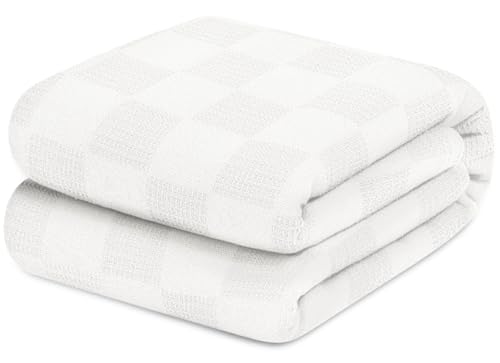 Avalonbedding Avalon Bedding 100% Cotton Blankets King Size Thermal Blanket (108"x90") - Perfect Cotton Blanket King Size for Layering Bed in Any Season - Cotton Blankets for Bed (White) - Image 1