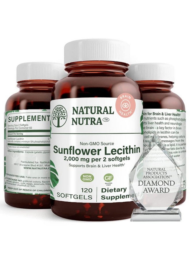 Natural Nutra Sunflower Lecithin 2000 mg Supplement - Soy Free, Non-GMO, Gluten-Free 120 Softgels | Liver Function Support, Brain Health Booster, Helps to Improve Memory, Focus and Concentration - Image 1