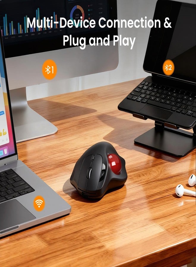 SABLUTE Wireless Trackball Mouse with 5-Level DPI, Ergonomic Mouse Wireless 2.4G Plug-and-Play for 3 Devices Black - Image 3