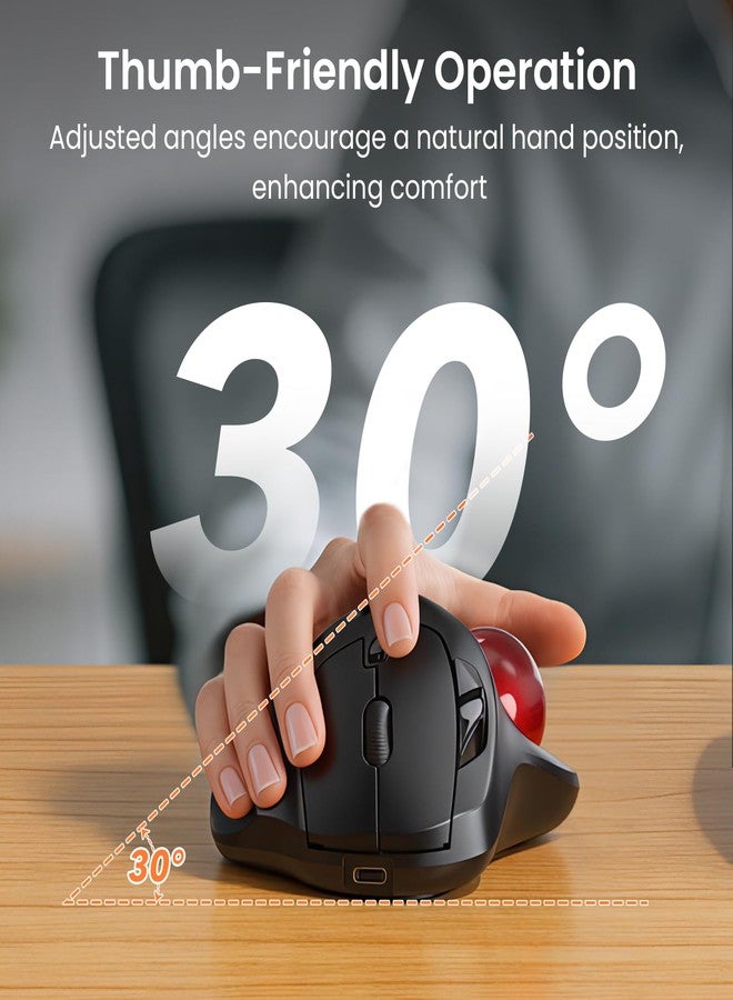SABLUTE Wireless Trackball Mouse with 5-Level DPI, Ergonomic Mouse Wireless 2.4G Plug-and-Play for 3 Devices Black - Image 4