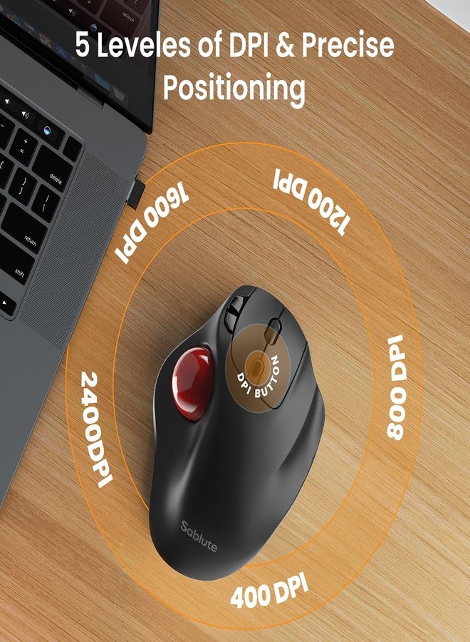 SABLUTE Wireless Trackball Mouse with 5-Level DPI, Ergonomic Mouse Wireless 2.4G Plug-and-Play for 3 Devices Black - Image 5
