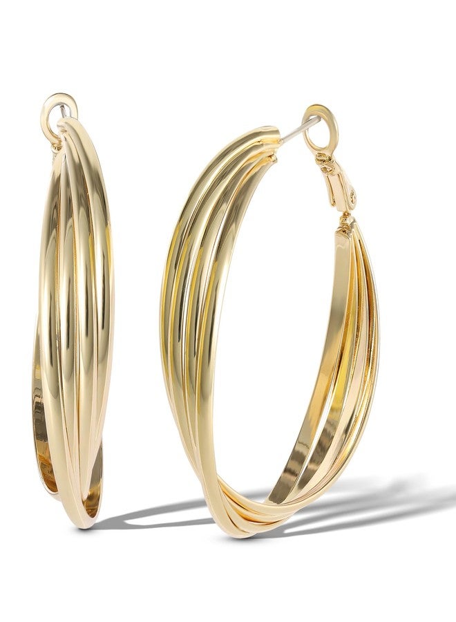 Jessica Simpson Womens Twisted Layered Hoop Earrings - Gold-Tone Medium Hoop Earrings - Image 1
