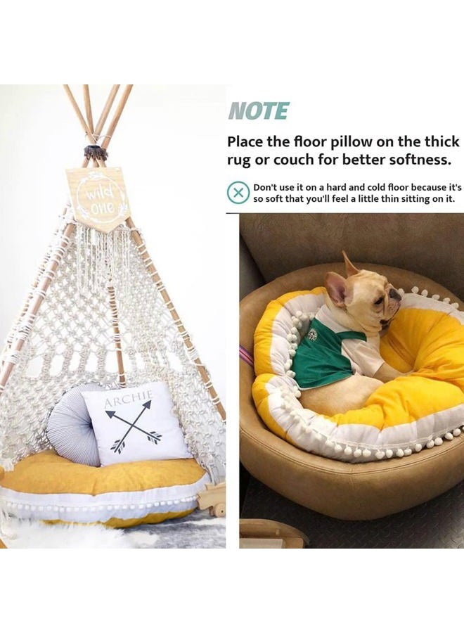 Kishome Large Floor Pillow Kids Round Floor Cushion Seating, 35 inches Big Circle Pillow, Round Floor Pillows Seating for Children, Oversized Mat for Reading Nook Teepee Playroom Nursery Canopy Yellow - Image 3