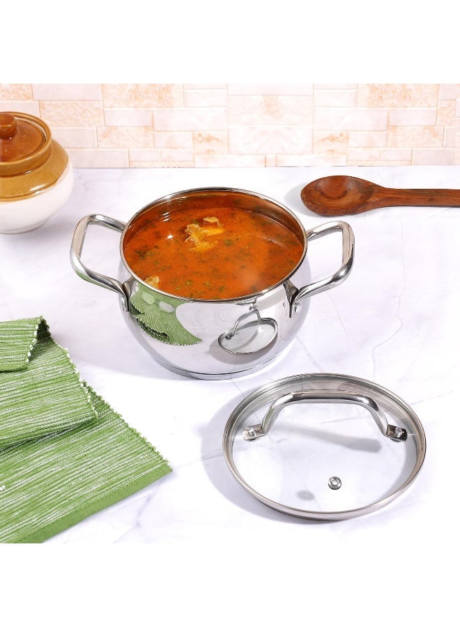 VINOD Almaty Stainless Steel Saucepot with Glass Lid, 4 Litre, 20 cm | 2.6mm Thick SAS Base | Riveted Handle | Induction & Gas Compatible - Image 2