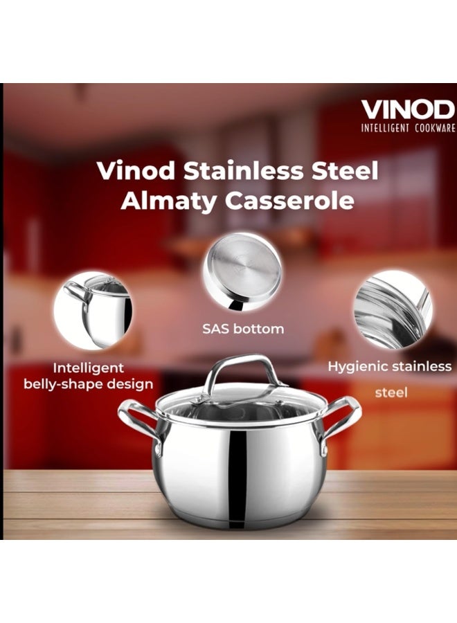 VINOD Almaty Stainless Steel Saucepot with Glass Lid, 4 Litre, 20 cm | 2.6mm Thick SAS Base | Riveted Handle | Induction & Gas Compatible - Image 5