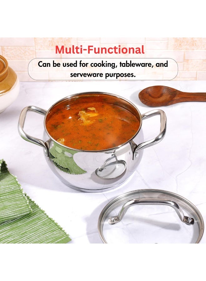 VINOD Almaty Stainless Steel Saucepot with Glass Lid, 4 Litre, 20 cm | 2.6mm Thick SAS Base | Riveted Handle | Induction & Gas Compatible - Image 3