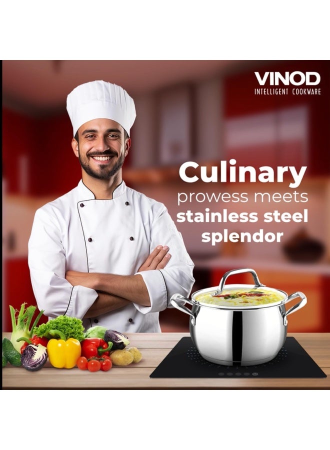 VINOD Almaty Stainless Steel Saucepot with Glass Lid, 4 Litre, 20 cm | 2.6mm Thick SAS Base | Riveted Handle | Induction & Gas Compatible - Image 4