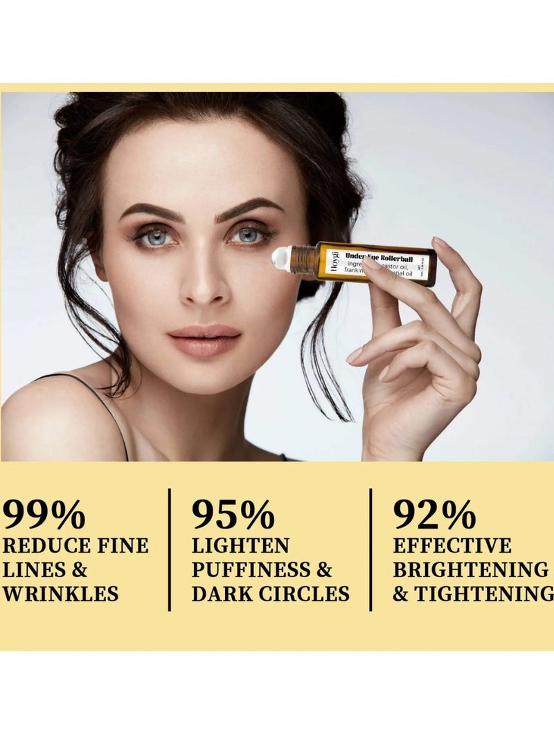 Hoygi Under Eye Rollerball Frankincense Essential Oil Eye Roller with Castor Oil for Dark Circles Puffy Eyes and Wrinkles, Anti Aging Eye Serum Eye Massage Care Relieve Eye Fatigue Massage Roller Ball Eye Cream - Image 4
