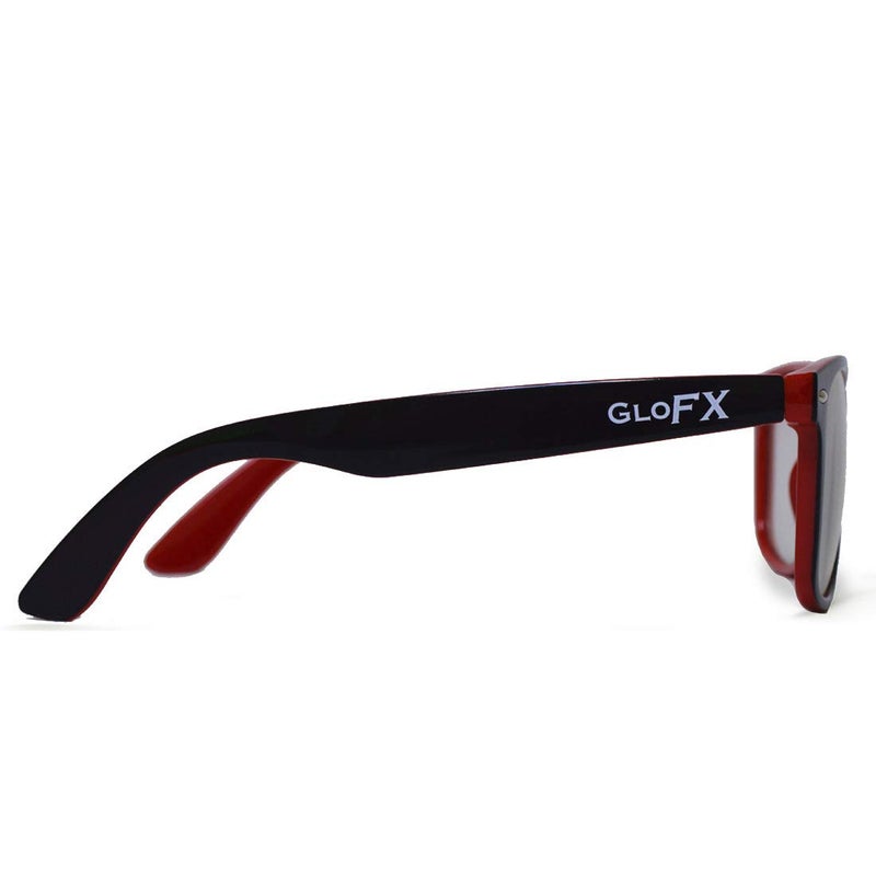 GloFX Ultimate Diffraction Glasses | 3D Prism Rainbow Effect | Great Edm, Concert, and Rave Accessory | Red and Black Frame with Gold Mirror Firework Lenses - Image 2