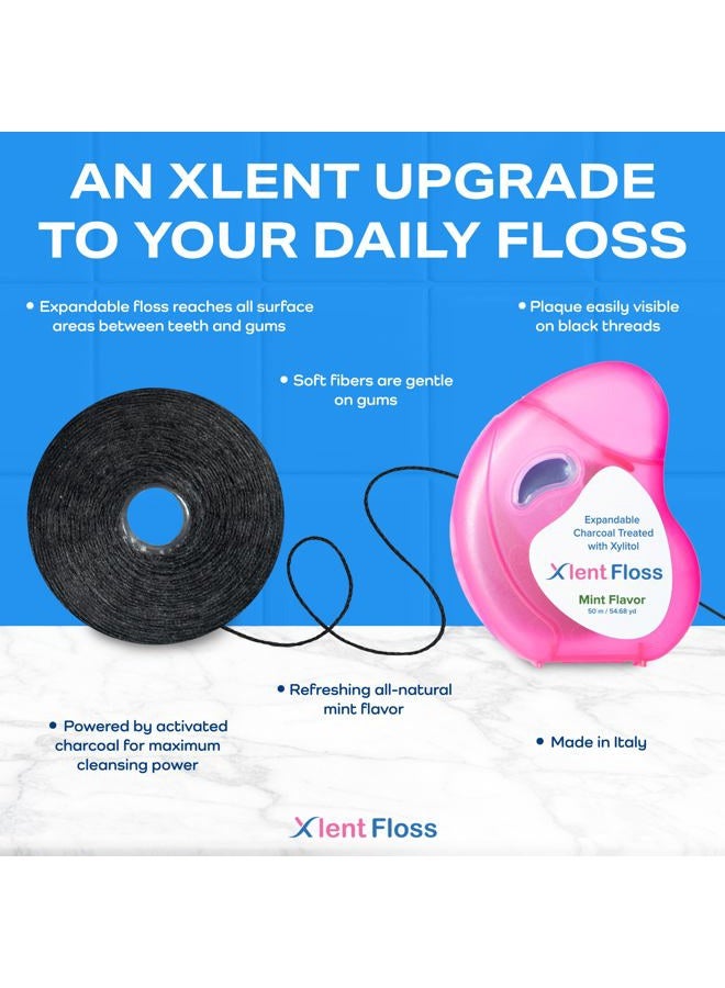 Xlent Expandable Floss Treated with Activated Charcoal, Xylitol and Natural Plant Based Wax | Fresh Mint Flavor | 50 meters each(2 Count) - Image 5
