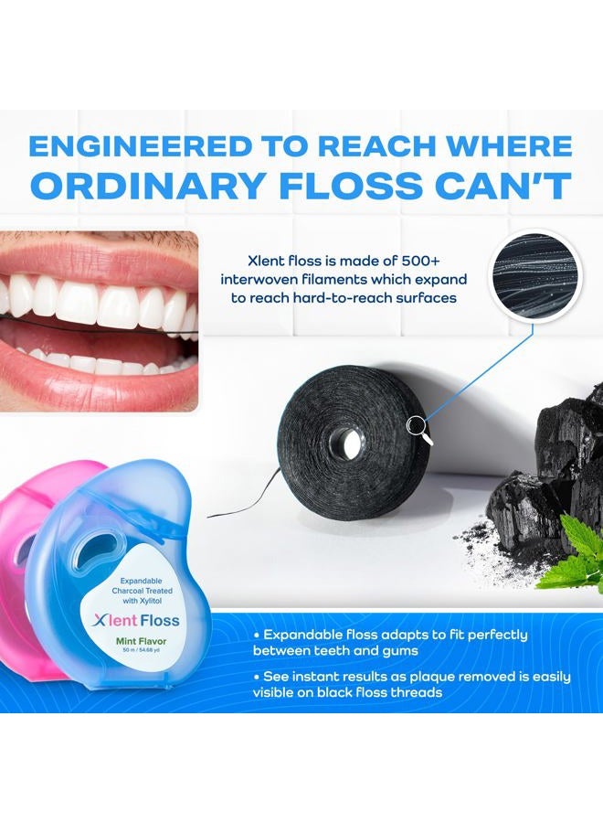 Xlent Expandable Floss Treated with Activated Charcoal, Xylitol and Natural Plant Based Wax | Fresh Mint Flavor | 50 meters each(2 Count) - Image 2