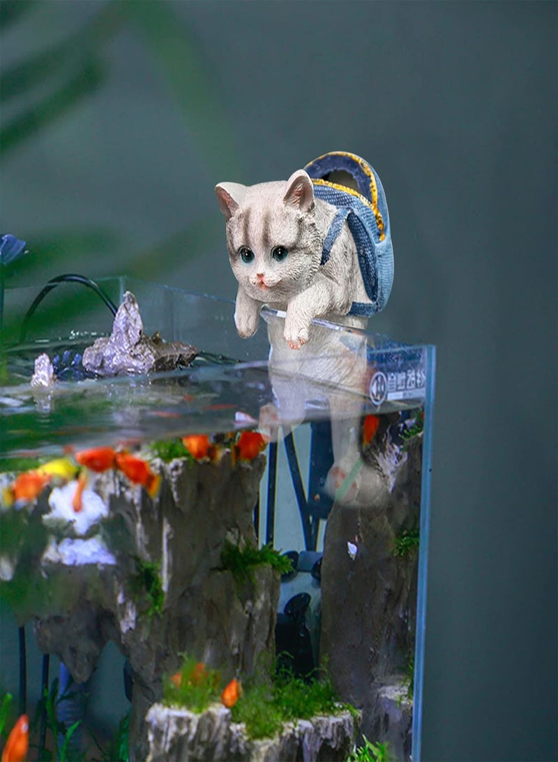 GGOOT Garden Ornaments Garden Cat Ornament Outdoor Resin Backpack Cat Statue Figurine Home Decoration for Pathway Lawn Yard Patio Grass Balcony Grey - Image 5
