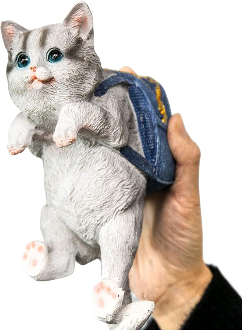GGOOT Garden Ornaments Garden Cat Ornament Outdoor Resin Backpack Cat Statue Figurine Home Decoration for Pathway Lawn Yard Patio Grass Balcony Grey - Image 3