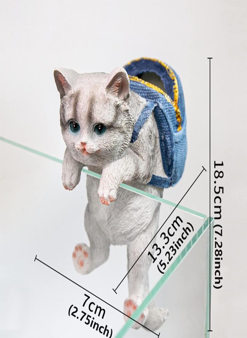 GGOOT Garden Ornaments Garden Cat Ornament Outdoor Resin Backpack Cat Statue Figurine Home Decoration for Pathway Lawn Yard Patio Grass Balcony Grey - Image 2