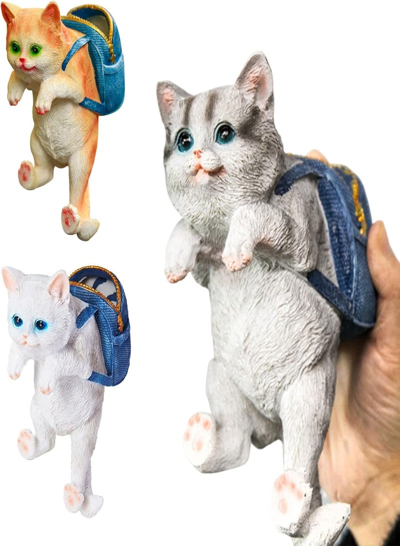 GGOOT Garden Ornaments Garden Cat Ornament Outdoor Resin Backpack Cat Statue Figurine Home Decoration for Pathway Lawn Yard Patio Grass Balcony Grey - Image 4