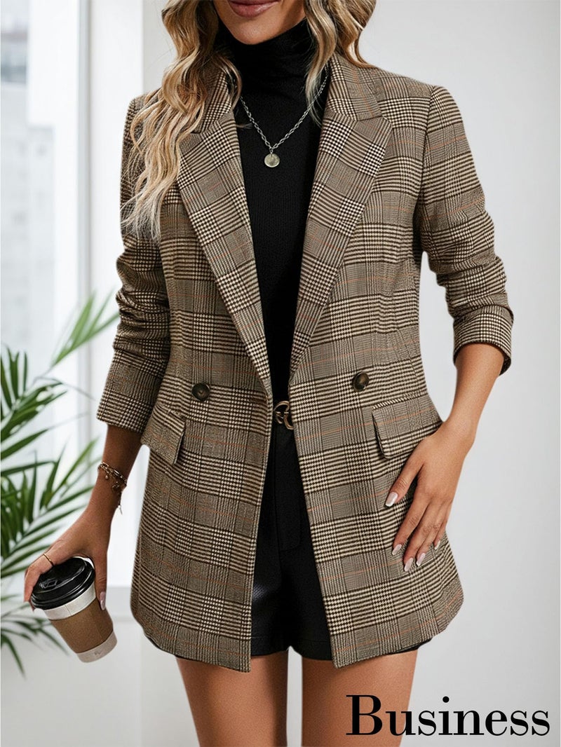 Mina Self Tweed Blazers Jacket for Women Plaid 2026 Fall Brown Herringbone Sweater Business Casual Work Professional Womens Dressy Fitted Trendy Winter Women's Blazer & Suit Jackets Ladies Brown M - Image 2