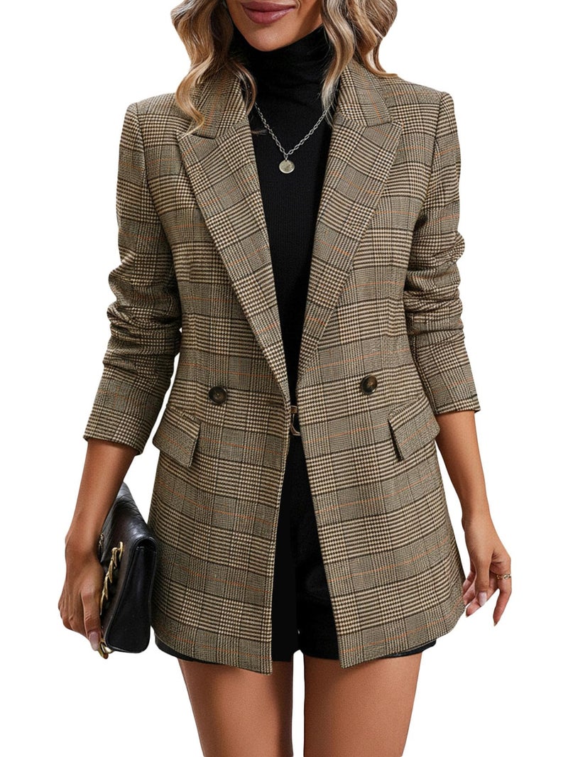 Mina Self Tweed Blazers Jacket for Women Plaid 2026 Fall Brown Herringbone Sweater Business Casual Work Professional Womens Dressy Fitted Trendy Winter Women's Blazer & Suit Jackets Ladies Brown M - Image 1