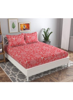 VAS COLLECTIONS VAS COLLECTIONS 120 GSM Double Bedsheet with 2 Pillow Covers 180 TC Supersoft Glace Cotton Breathable Wrinkle Free 3 Pcs Set Red Blue 