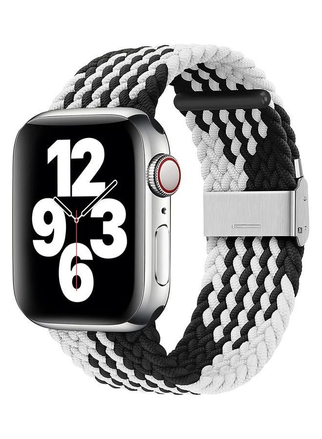NIBEMINENT Nylon Solo Loop Strap Compatible with Apple Watch 44/42mm SE /Series 7/6/5/4/3/2/1 Black and White - Image 1