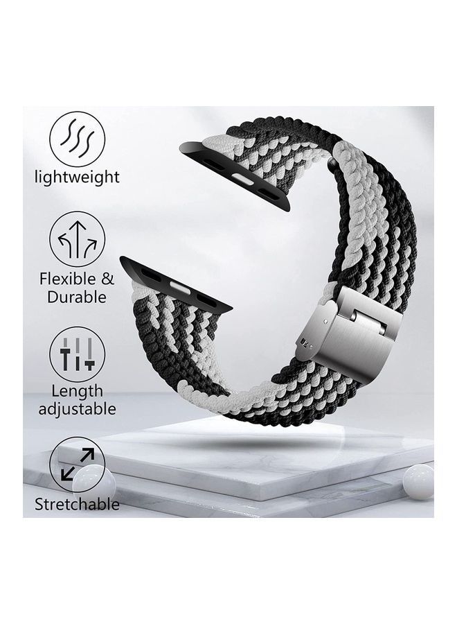 NIBEMINENT Nylon Solo Loop Strap Compatible with Apple Watch 44/42mm SE /Series 7/6/5/4/3/2/1 Black and White - Image 2
