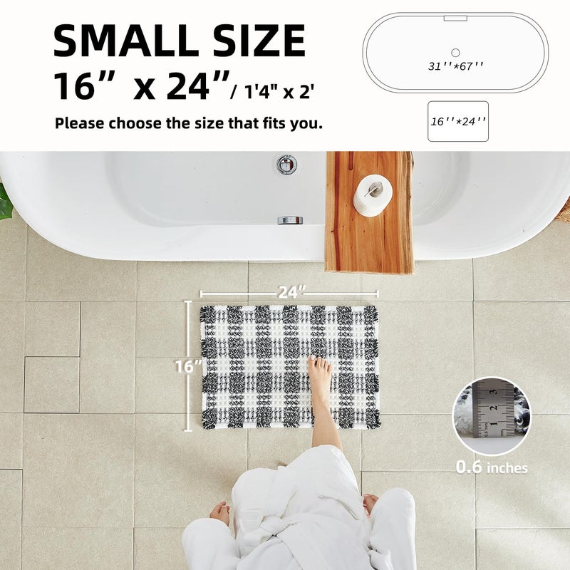 TYUU Waffle Bath Mat, Boho Bathroom Rugs Non Slip Washable Absorbent Checkered Bathroom Mat Quick Dry Farmhouse Bathroom Decor, 30"x20" Black and White - Image 2