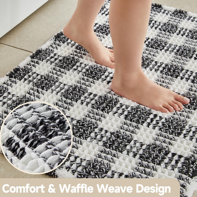 TYUU Waffle Bath Mat, Boho Bathroom Rugs Non Slip Washable Absorbent Checkered Bathroom Mat Quick Dry Farmhouse Bathroom Decor, 30"x20" Black and White - Image 3