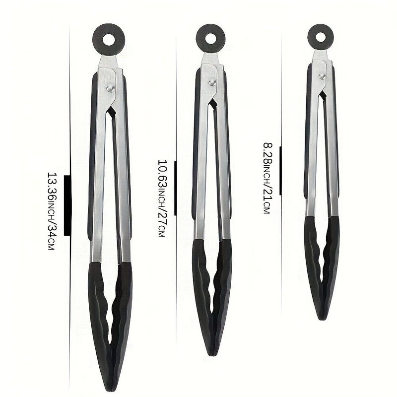 Stainless Steel BBQ Kitchen Tongs 13 Inch with Silicone Tips Non Scratch for Air Fryer Nonstick Cooking Pans Food Clips Pull Lock - Image 2